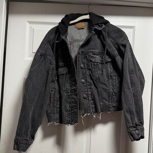 American Eagle Outfitters Black Jean Jacket With Hood